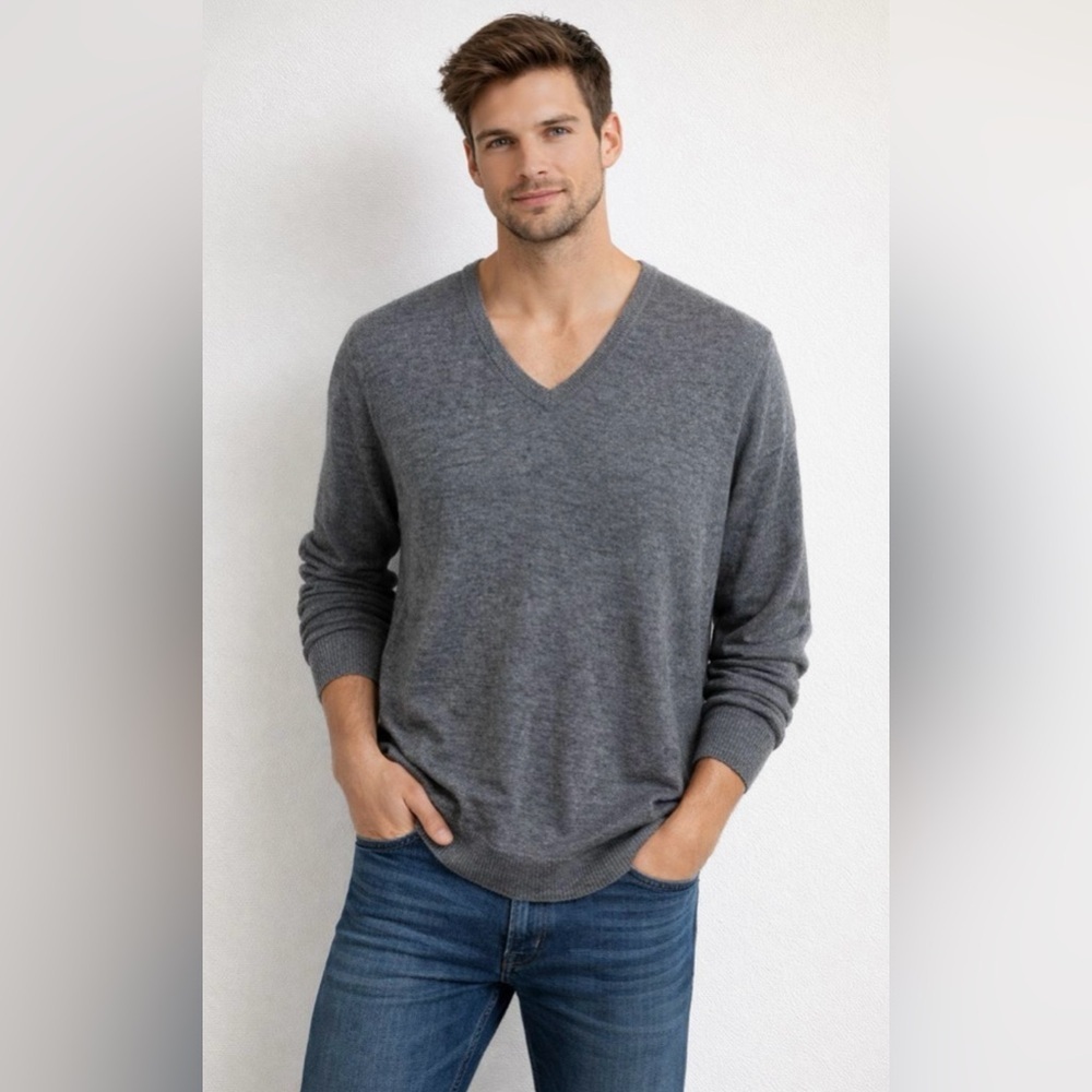 J. Crew Men’s Sweater Rugged Cotton V-Neck Pullover Gray Size XL